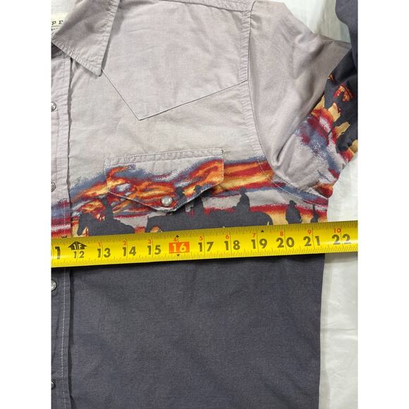 Roper Western Snap Shirt Men’s Medium Long Sleeve Cowboy Sunset Horse Print - Picture 3 of 7